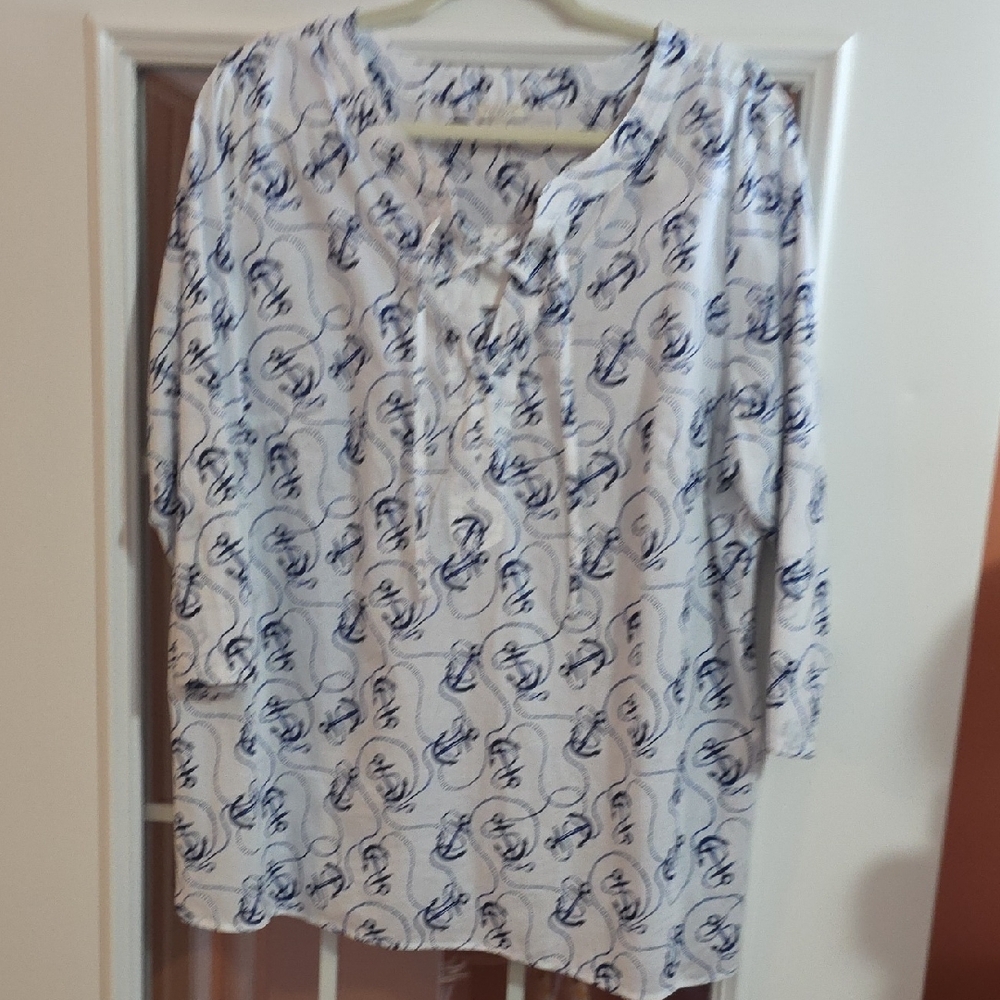 Talbots Casual Blue and White Button Down Anchor Shirt